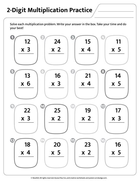 2 Digit Multiplication Worksheet