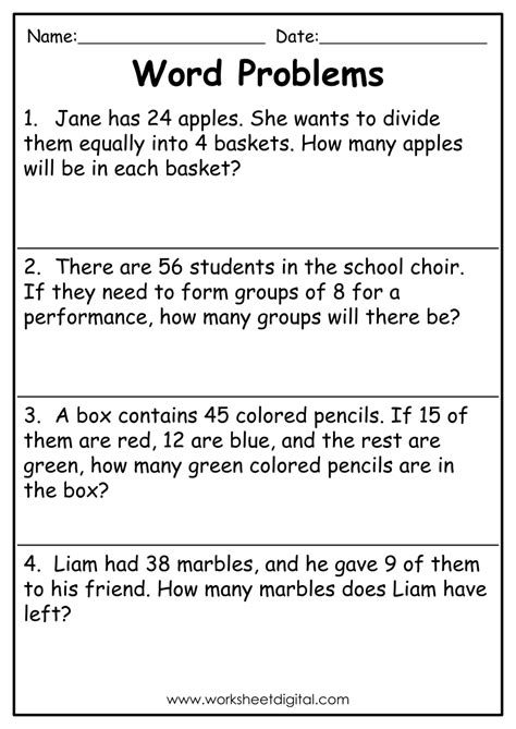 2Nd Grade Word Problems