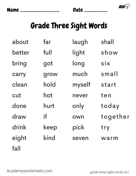 3Rd Grade Sight Words