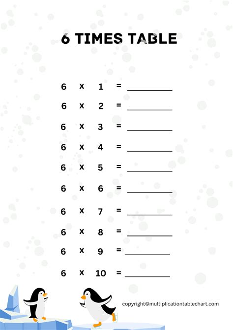 6 Times Table Worksheet