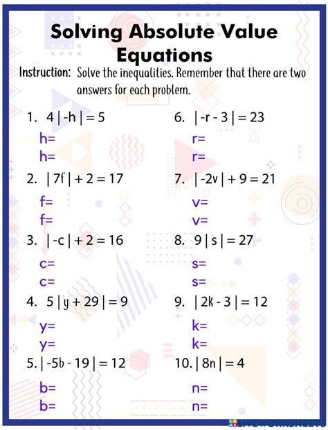 Absolute Value Equations Worksheet