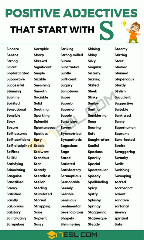 Adjectives Start With S