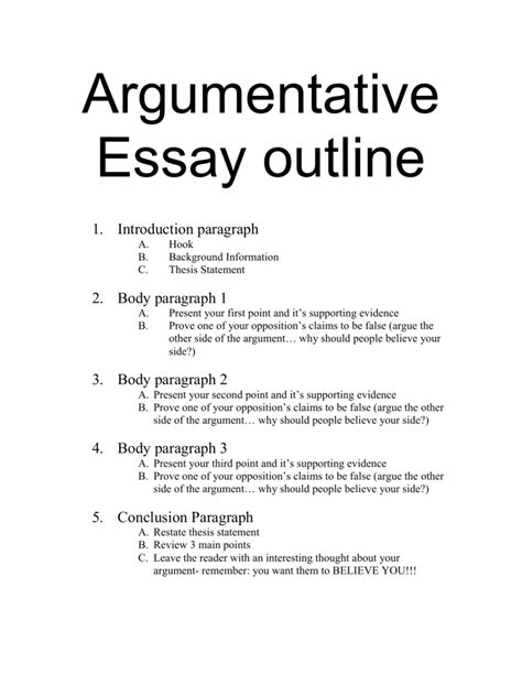 Argumentative Essay Outline Example