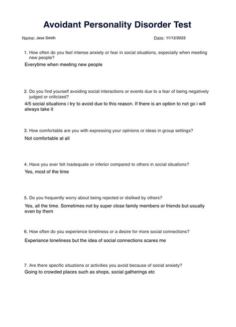 Avoidant Personality Disorder Test