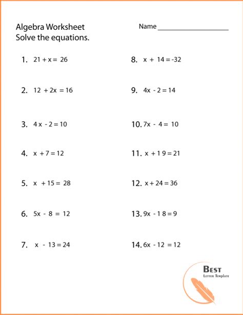 Basic Algebra Worksheets
