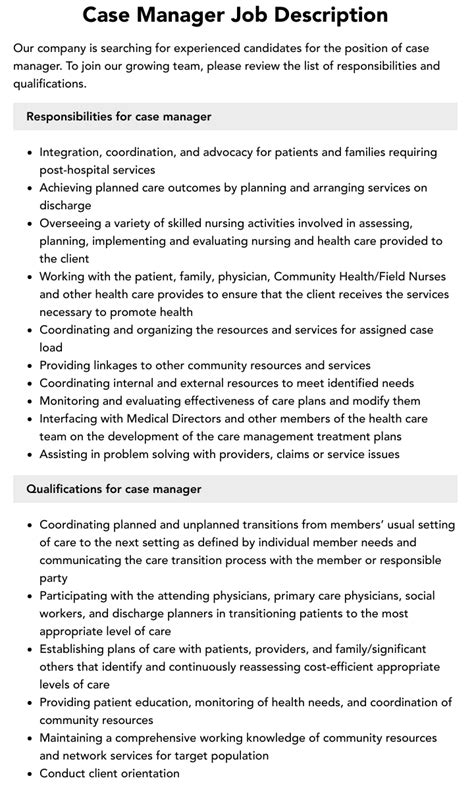 Case Manager Responsibilities