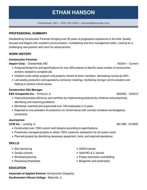 Construction Resume Examples