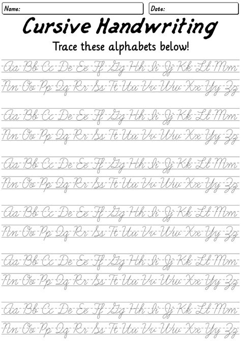 Cursive Handwriting Practice Sheets