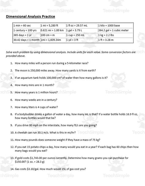 Dimensional Analysis Practice Problems