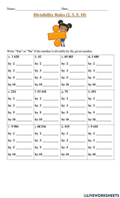 Divisibility Rules Worksheet