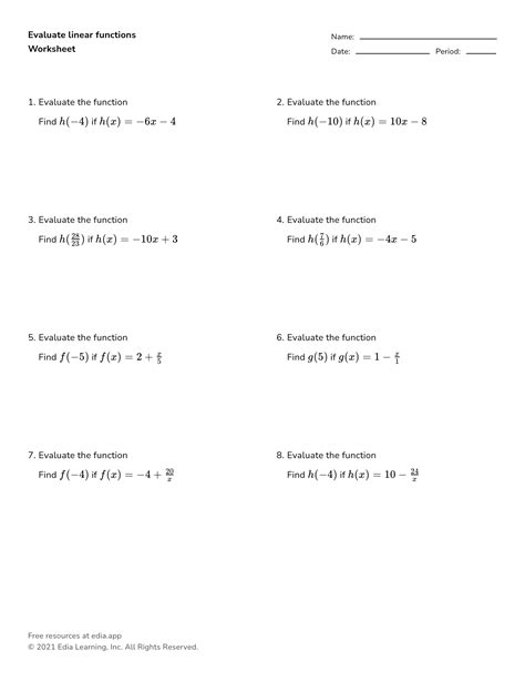 Evaluating Functions Worksheet