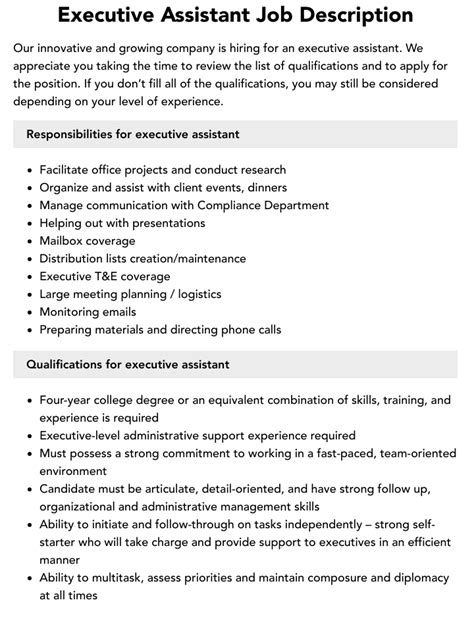 Executive Assistant Responsibilities