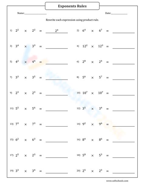 Exponent Rules Worksheet