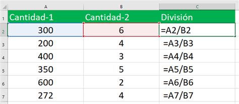 Formula Division En Excel