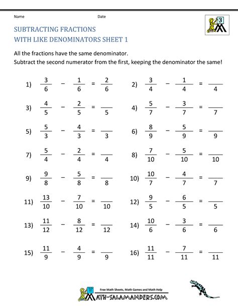 Fraction Math Worksheets