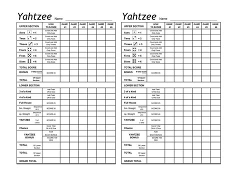 Free Yahtzee Score Sheets