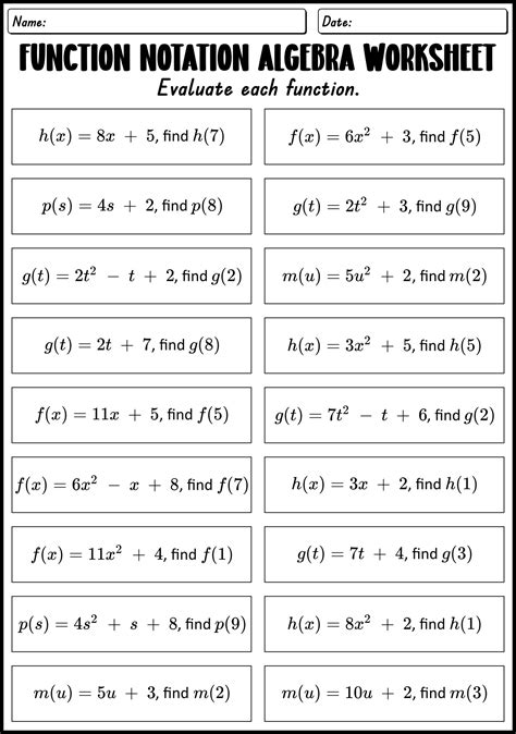 Function Notation Worksheet