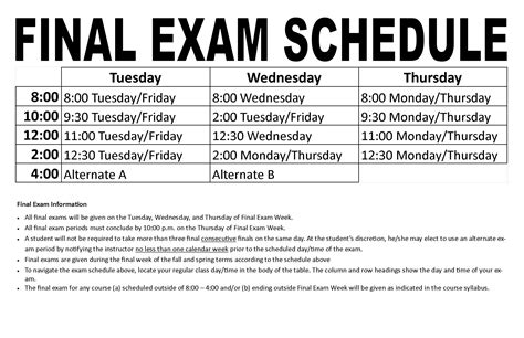 Gw Final Exam Schedule
