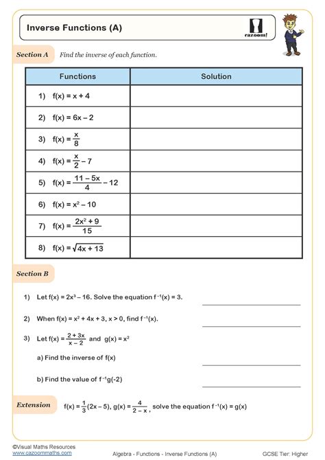 Inverse Functions Worksheet