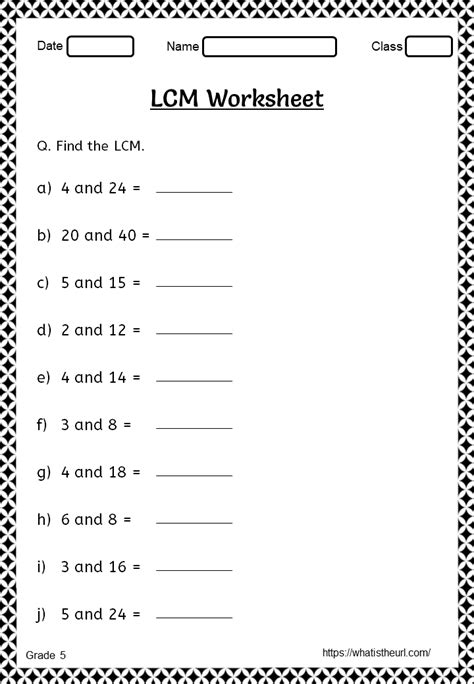 Least Common Multiple Worksheet