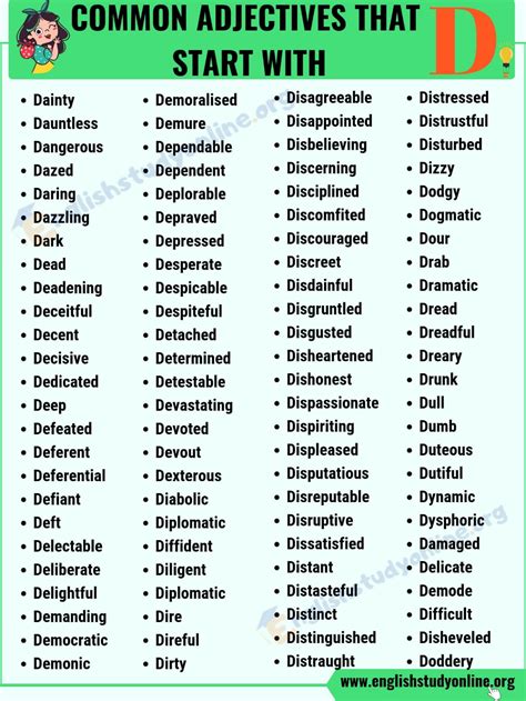 Letter D Descriptive Words