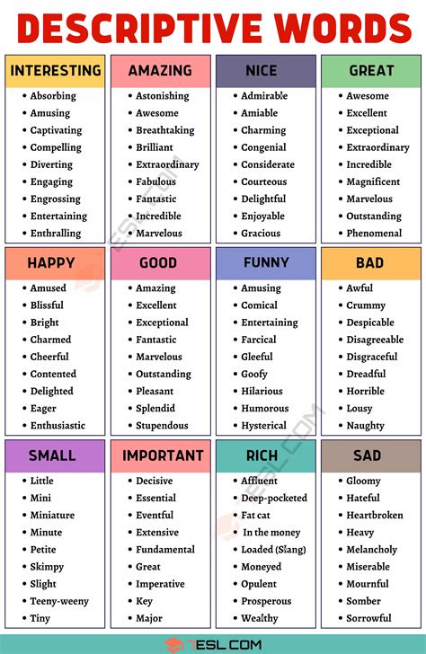 List Describing Words