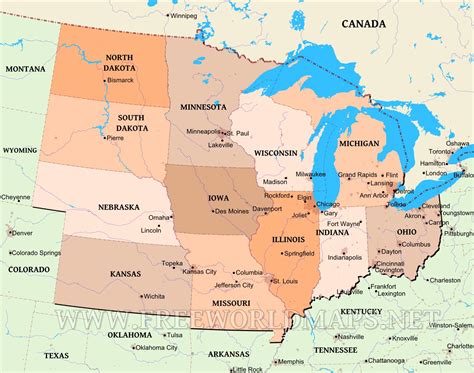 Midwest States Map