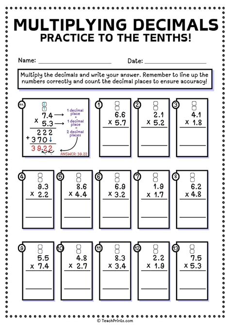 Multiply Decimals Worksheet