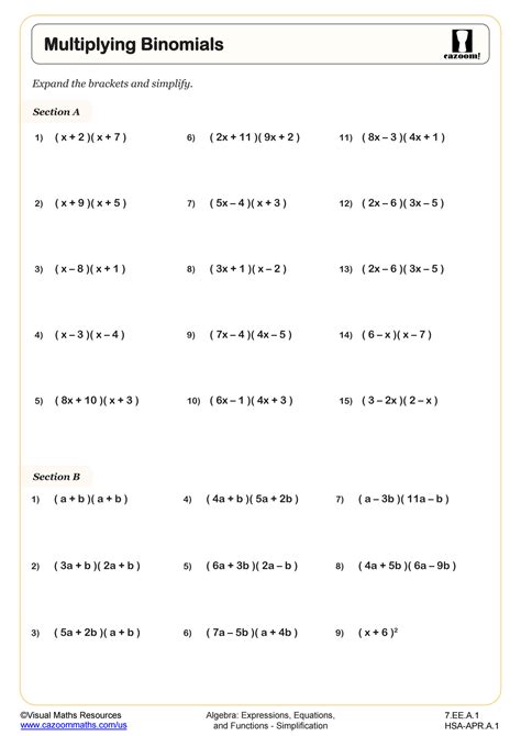 Multiplying Binomials Worksheet