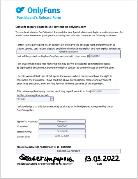 Onlyfans Participant Release Form