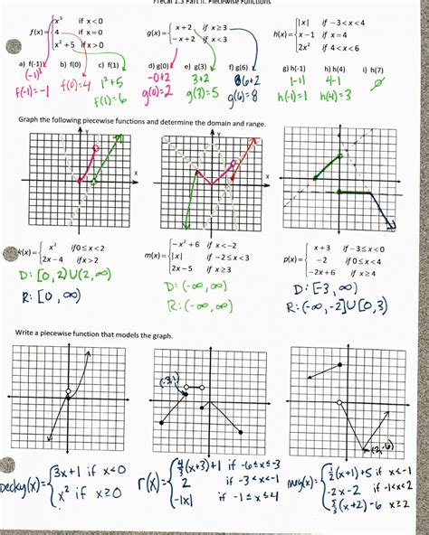 Piecewise Functions Worksheet