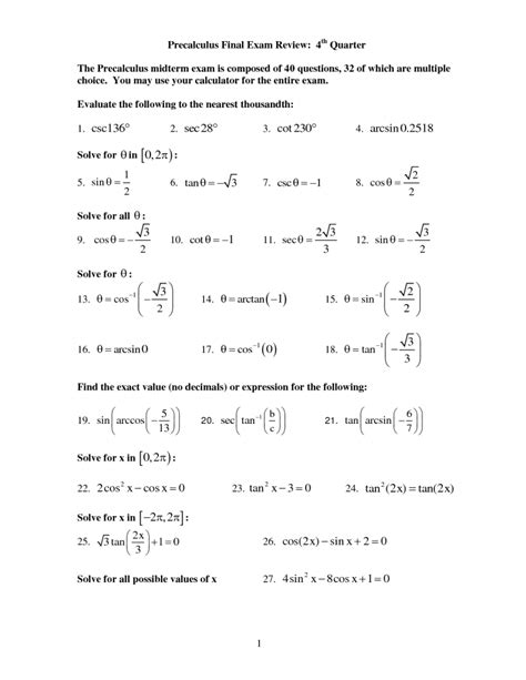 Pre Calculus Questions