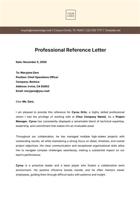 Professional Reference Letter Template