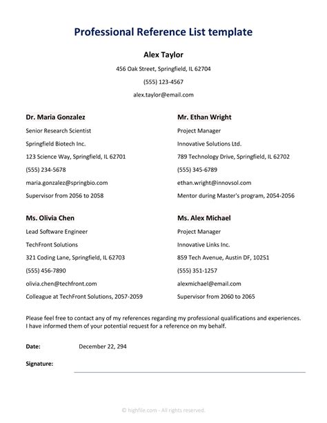 Professional References Example