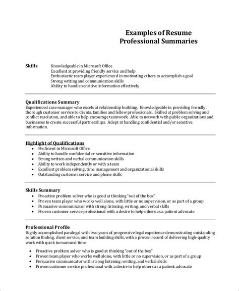 Professional Summary Samples On Resume