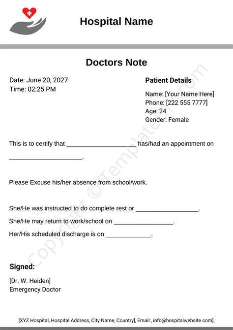 Real Doctors Note For Work