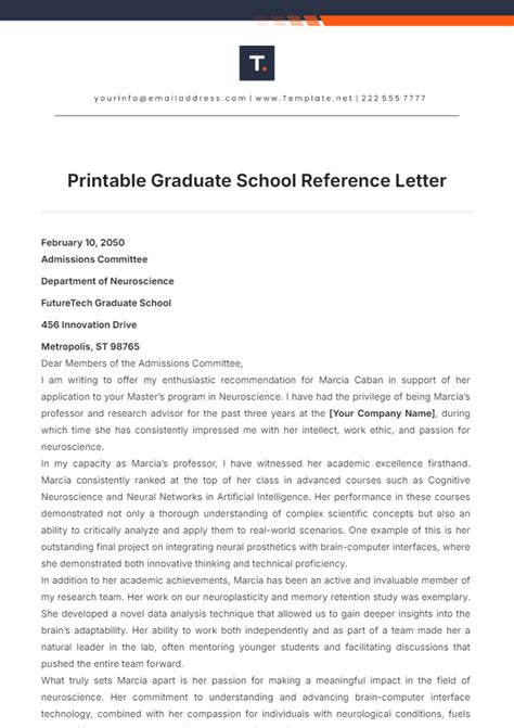 Reference Letter For Graduate Program