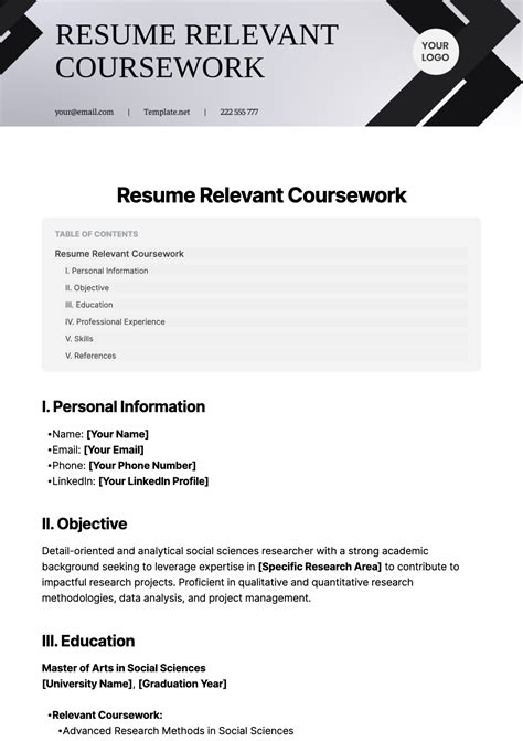 Relevant Coursework Resume