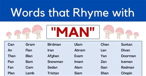 Rhyme Words Man