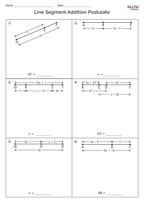 Segment Addition Postulate Worksheet