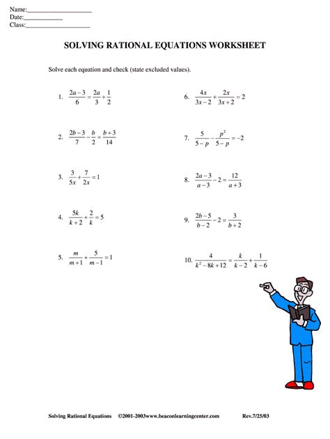 Solving Rational Equations Worksheet