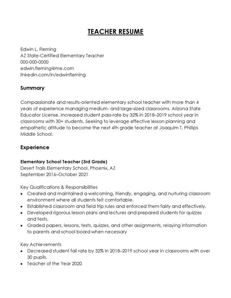 Teaching Job Summary
