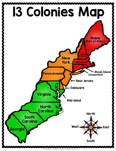 Thirteen Colonies Map Labeled