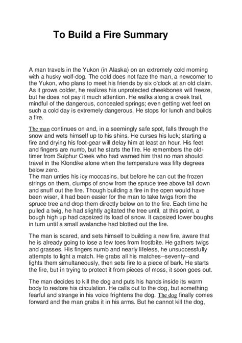 To Build A Fire Summary