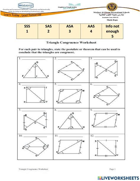 Triangle Congruence Worksheet