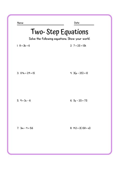 Two Step Equations Worksheets