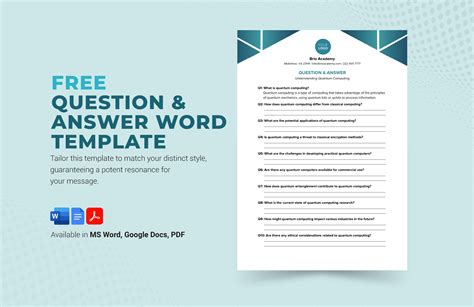 Word Question Answer Template